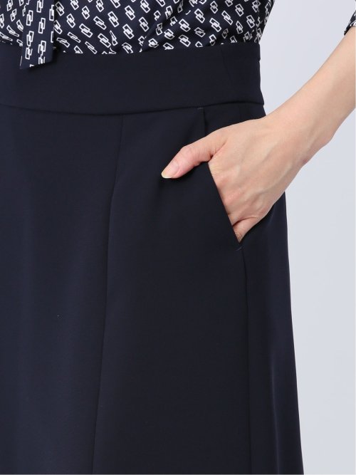 ストレッチウォッシャブル フレアースカート 紺(セットアップ可能)