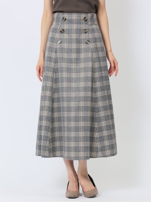 ボタンデザイン チェック柄フレアースカート