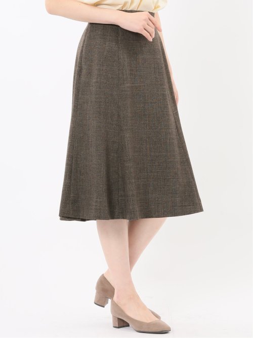 ストレッチウォッシャブル シャーク フレアースカート こげ茶(セットアップ可能)