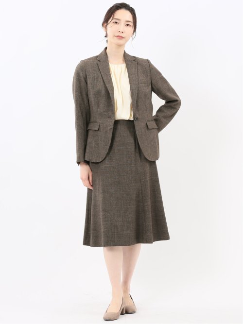 ストレッチウォッシャブル シャーク フレアースカート こげ茶(セットアップ可能)