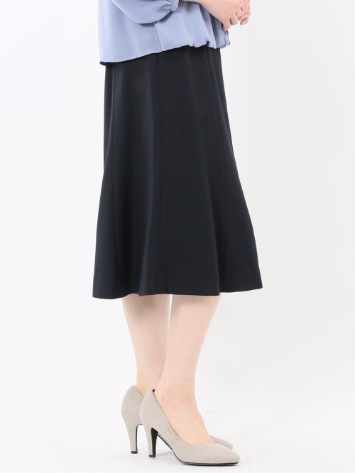 ストレッチウォッシャブル シャーク フレアースカート 紺(セットアップ可能)