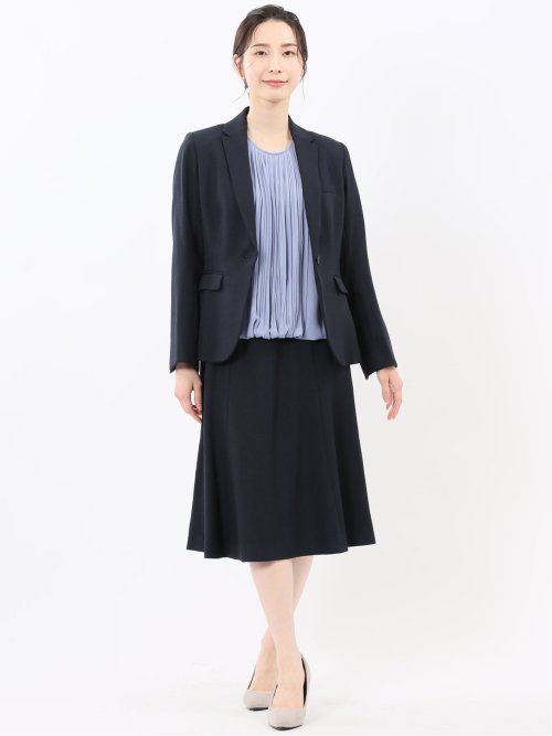 ストレッチウォッシャブル シャーク フレアースカート 紺(セットアップ可能)