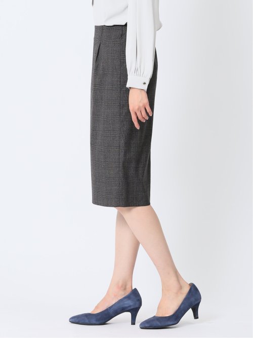 レーヨン混ストレッチ タイトスカート チェックグレー(セットアップ可能)