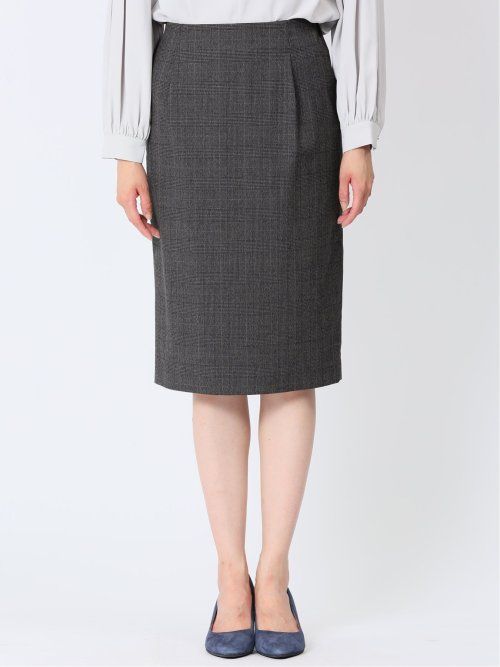 レーヨン混ストレッチ タイトスカート チェックグレー(セットアップ可能)