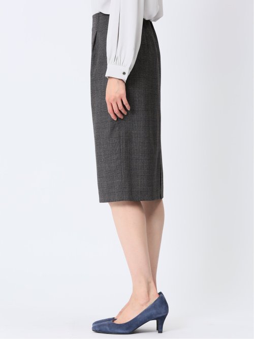 レーヨン混ストレッチ タイトスカート チェックグレー(セットアップ可能)