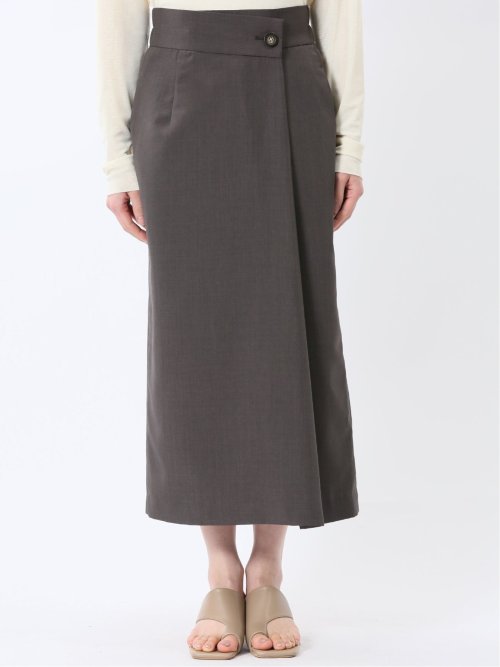 杢調 ラップ風ロングスカート こげ茶(セットアップ可能)