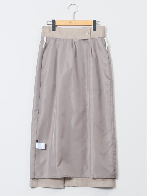 杢調 ラップ風ロングスカート ベージュ(セットアップ可能)