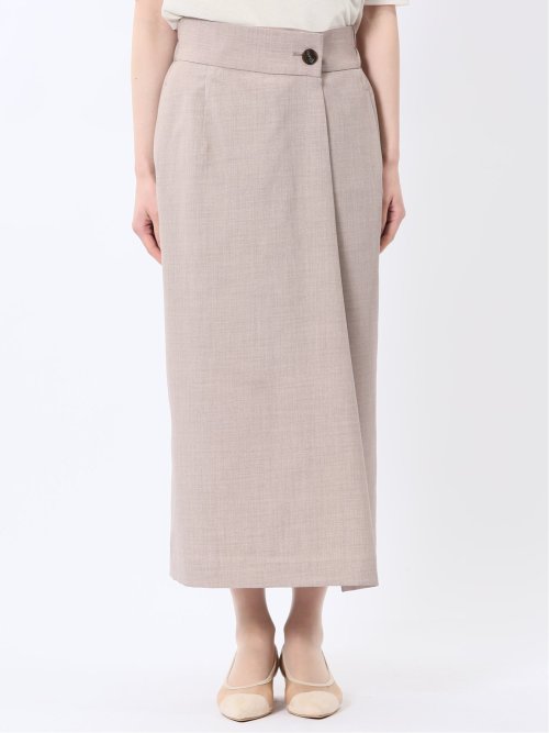 杢調 ラップ風ロングスカート ベージュ(セットアップ可能)