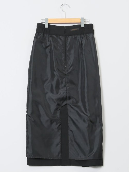 杢調 ラップ風ロングスカート 黒(セットアップ可能)