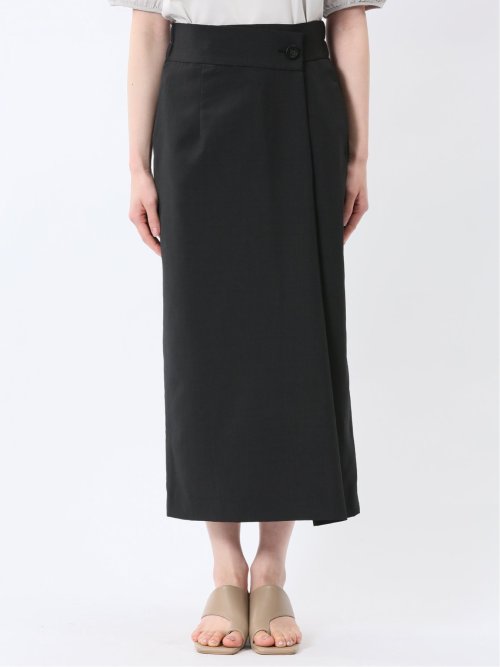 杢調 ラップ風ロングスカート 黒(セットアップ可能)