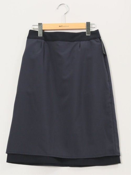 ストレッチウォッシャブル ダブルクロス Aラインスカート 紺(セットアップ可能)