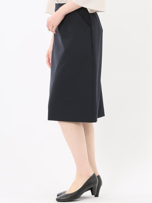 ストレッチウォッシャブル ダブルクロス Aラインスカート 紺(セットアップ可能)