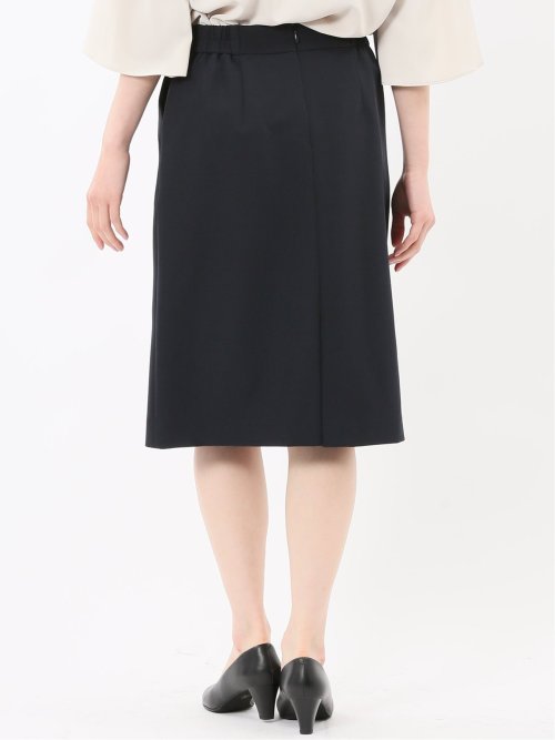 ストレッチウォッシャブル ダブルクロス Aラインスカート 紺(セットアップ可能)