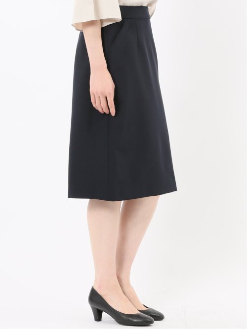 ストレッチウォッシャブル ダブルクロス Aラインスカート 紺(セットアップ可能)