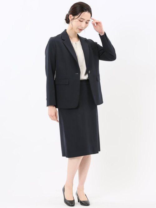 ストレッチウォッシャブル ダブルクロス Aラインスカート 紺(セットアップ可能)