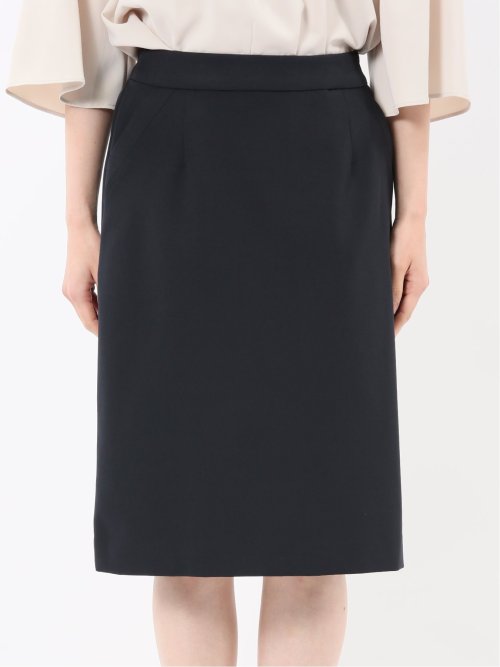 ストレッチウォッシャブル ダブルクロス Aラインスカート 紺(セットアップ可能)