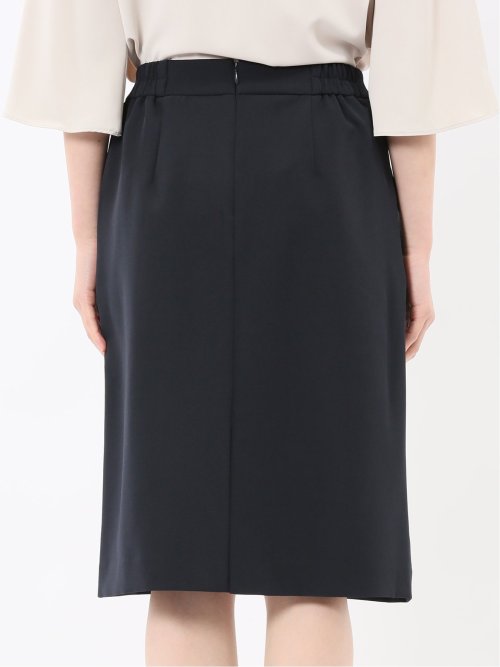 ストレッチウォッシャブル ダブルクロス Aラインスカート 紺(セットアップ可能)