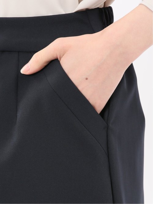 ストレッチウォッシャブル ダブルクロス Aラインスカート 紺(セットアップ可能)