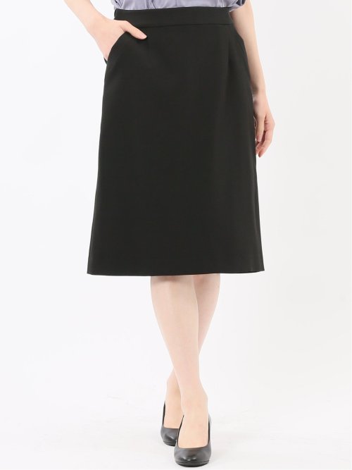 ストレッチウォッシャブル ダブルクロス Aラインスカート 黒