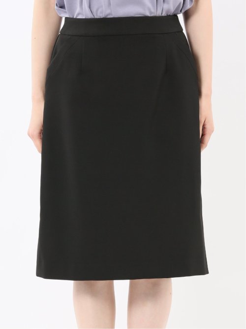 ストレッチウォッシャブル ダブルクロス Aラインスカート 黒(セットアップ可能)