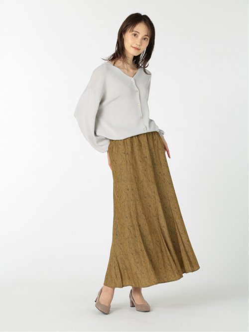 ラインプリント マーメイドマキシスカート オリーブ