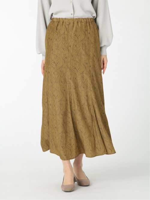 ラインプリント マーメイドマキシスカート オリーブ