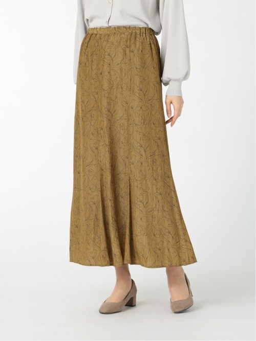 ラインプリント マーメイドマキシスカート オリーブ