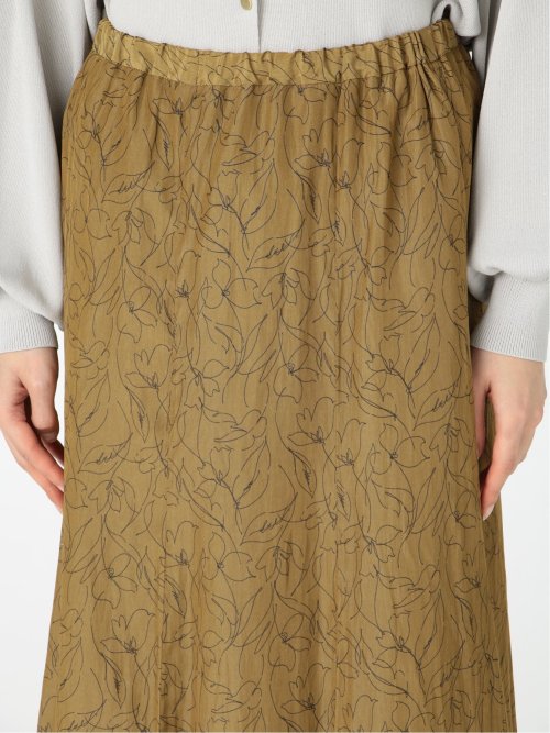 ラインプリント マーメイドマキシスカート オリーブ