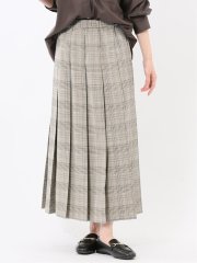 ストレッチウォッシャブル グレンチェック柄 プリーツスカート