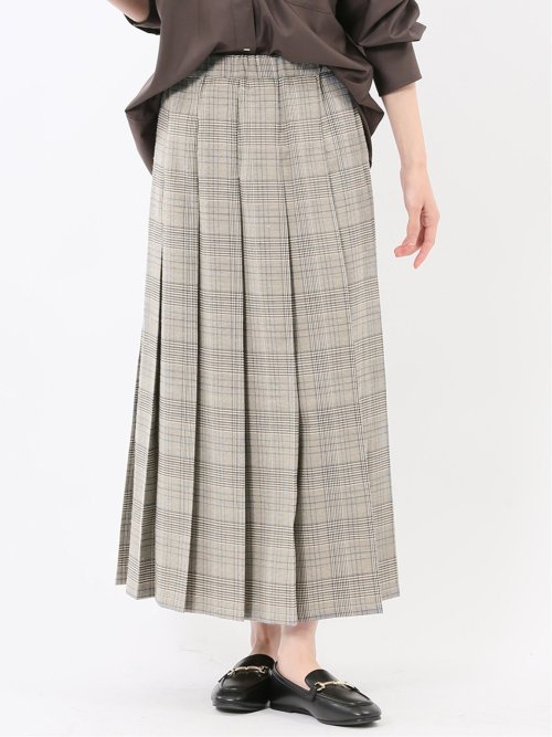 ストレッチウォッシャブル グレンチェック柄 プリーツスカート