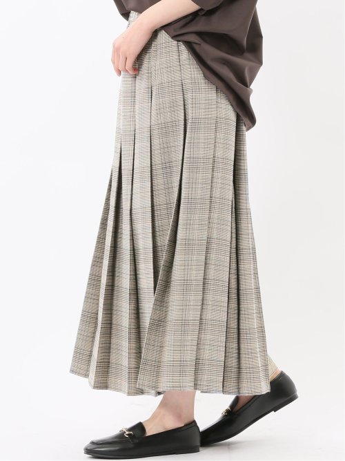 ストレッチウォッシャブル グレンチェック柄 プリーツスカート