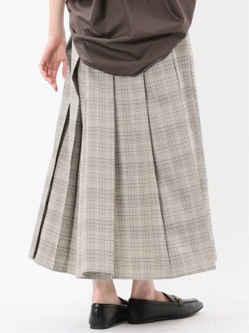 ストレッチウォッシャブル グレンチェック柄 プリーツスカート