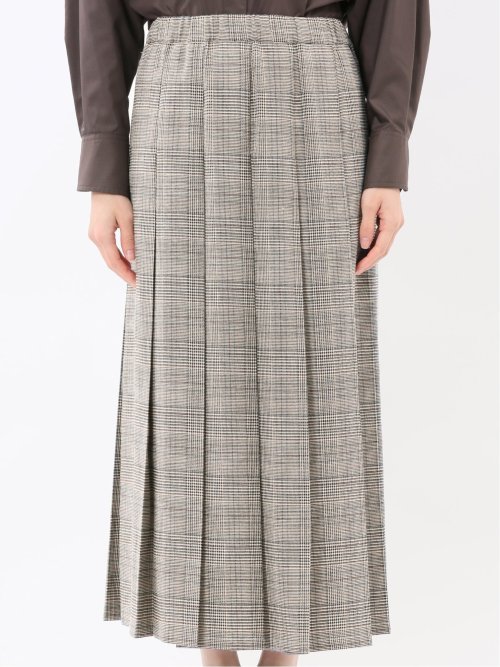 ストレッチウォッシャブル グレンチェック柄 プリーツスカート