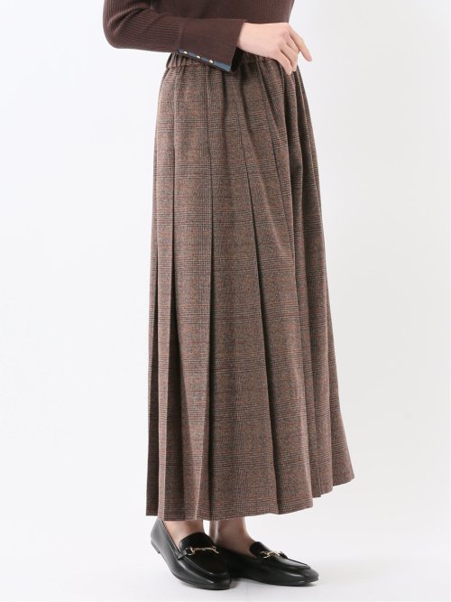 ストレッチウォッシャブル グレンチェック柄 プリーツスカート