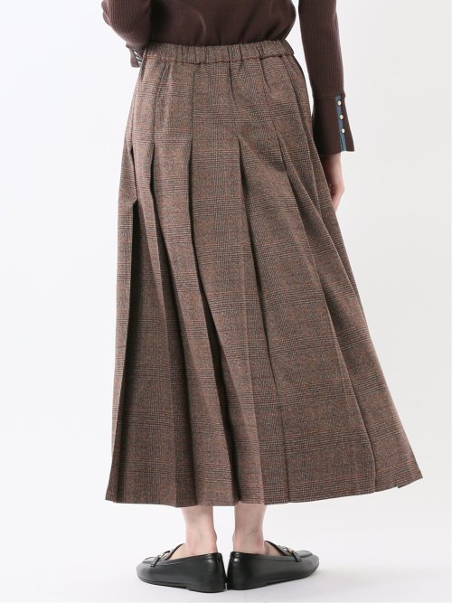 ストレッチウォッシャブル グレンチェック柄 プリーツスカート