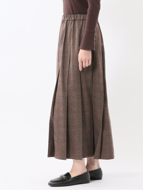 ストレッチウォッシャブル グレンチェック柄 プリーツスカート