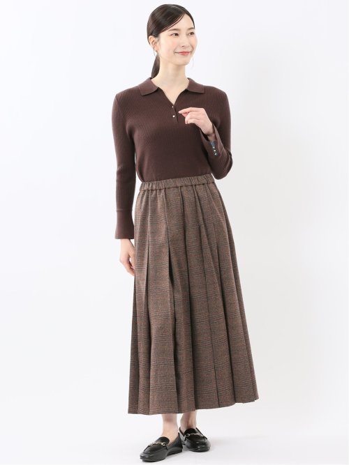 ストレッチウォッシャブル グレンチェック柄 プリーツスカート