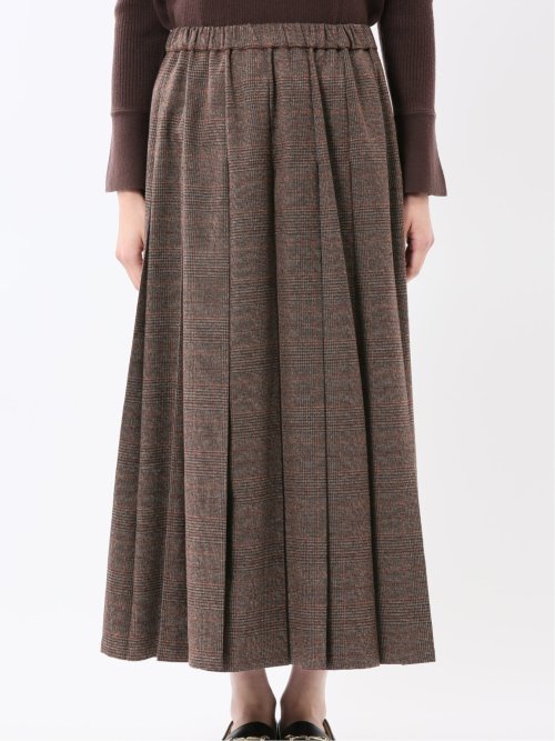 ストレッチウォッシャブル グレンチェック柄 プリーツスカート