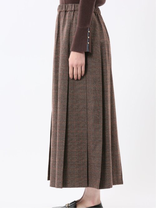 ストレッチウォッシャブル グレンチェック柄 プリーツスカート