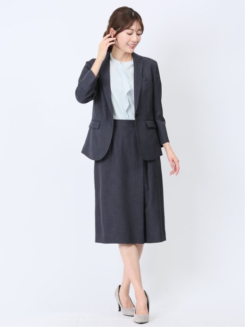 ストレッチウォッシャブル フレアースカート 紺(セットアップ可能)