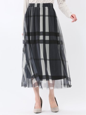 チャームベリーチック/CHRM BERRY TIC チュールチェック柄 ギャザースカート