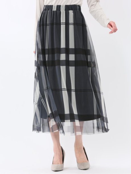 チャームベリーチック/CHRM BERRY TIC チュールチェック柄 ギャザースカート