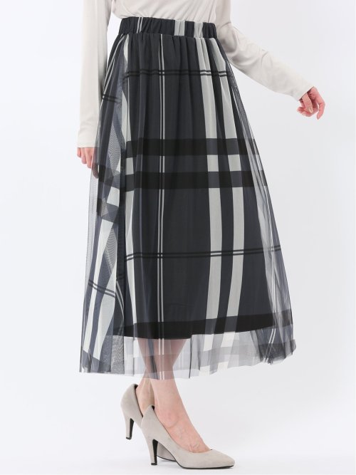 チャームベリーチック/CHRM BERRY TIC チュールチェック柄 ギャザースカート
