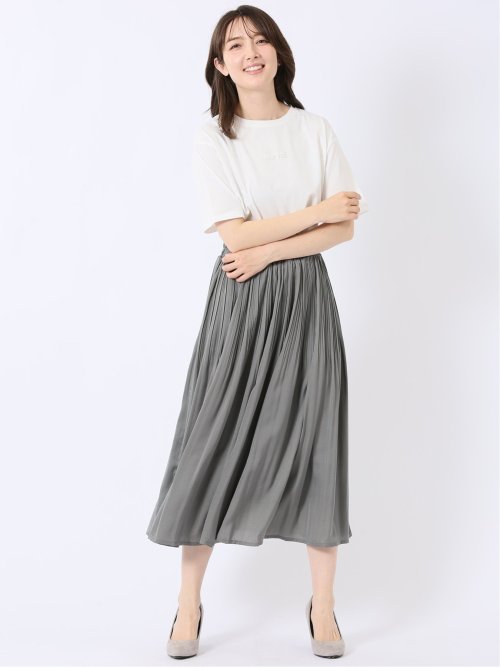 チャームベリーチック/CHRM BERRY TIC サテン 消し プリーツ ロング スカート