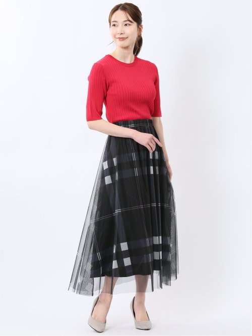 チャームベリーチック/CHRM BERRY TIC チュールチェック柄 ギャザースカート