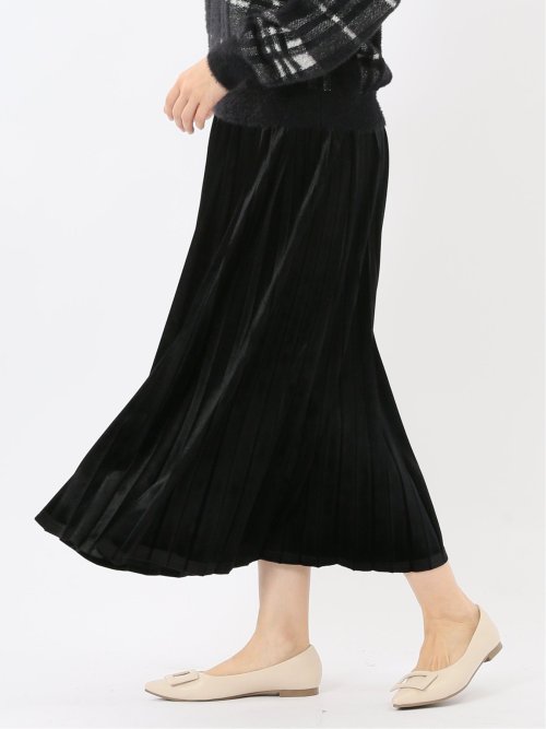 チャームベリーチック/CHRM BERRY TIC ストレッチベロア プリーツ ロングスカート