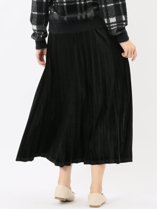 チャームベリーチック/CHRM BERRY TIC ストレッチベロア プリーツ ロングスカート