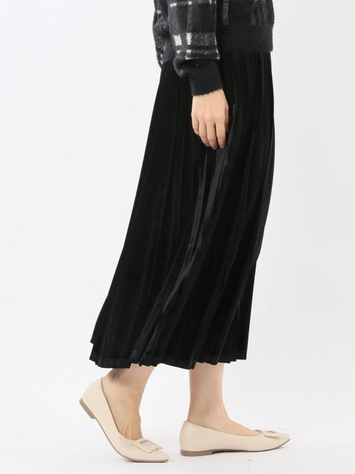 チャームベリーチック/CHRM BERRY TIC ストレッチベロア プリーツ ロングスカート