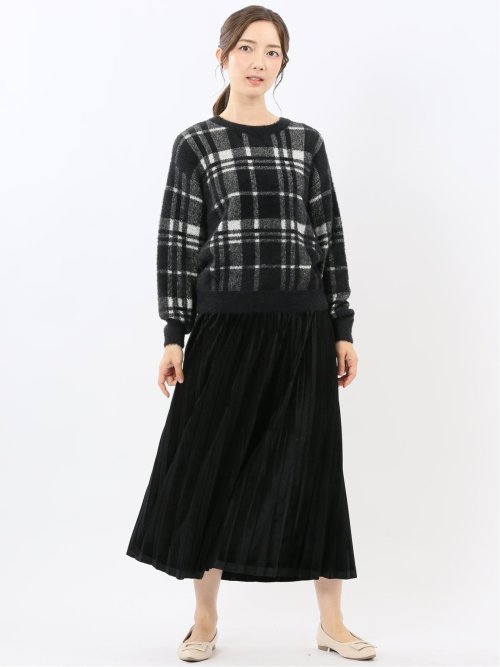 チャームベリーチック/CHRM BERRY TIC ストレッチベロア プリーツ ロングスカート