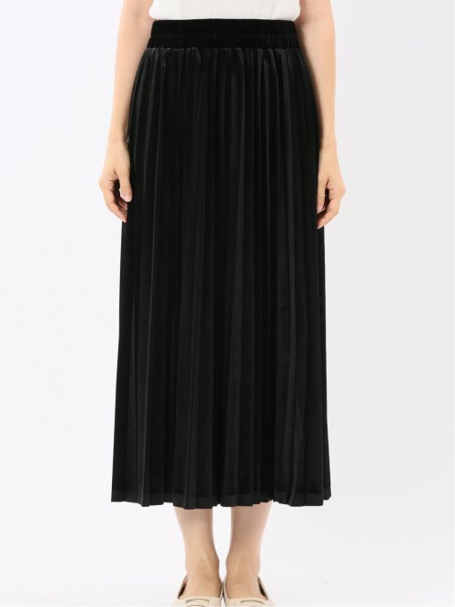 チャームベリーチック/CHRM BERRY TIC ストレッチベロア プリーツ ロングスカート